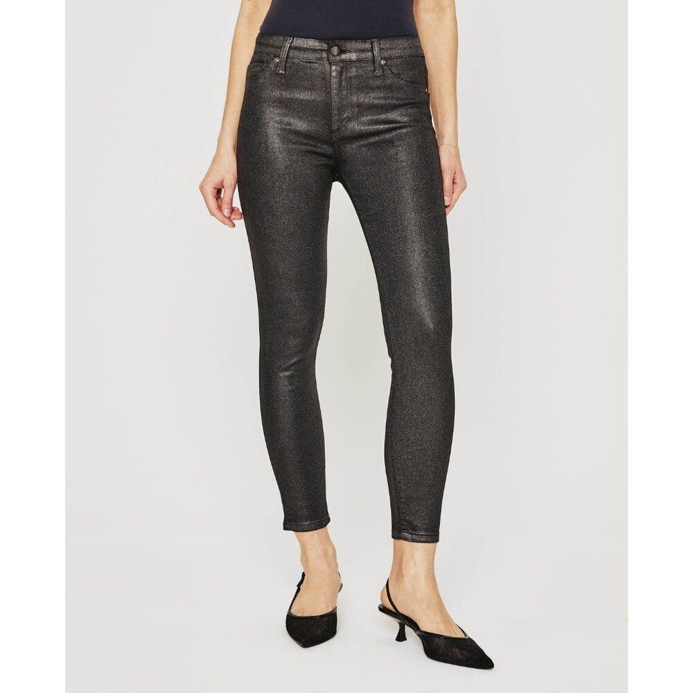 New AG Adriano Goldschmied Farrah Skinny Ankle in Black Luminous Size 29